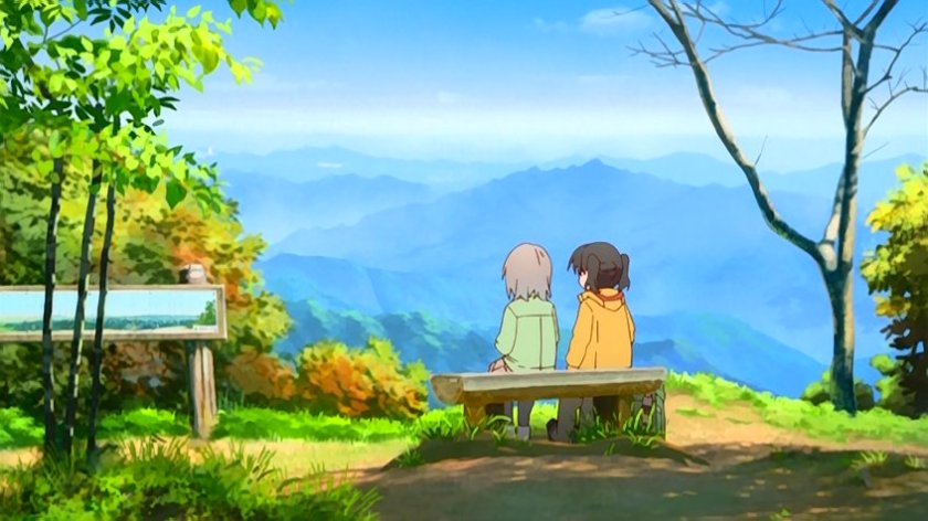 Aoi and Hinata enjoying the scenery and mountain coffee.