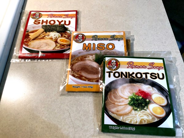 Packages of instant ramen broth.