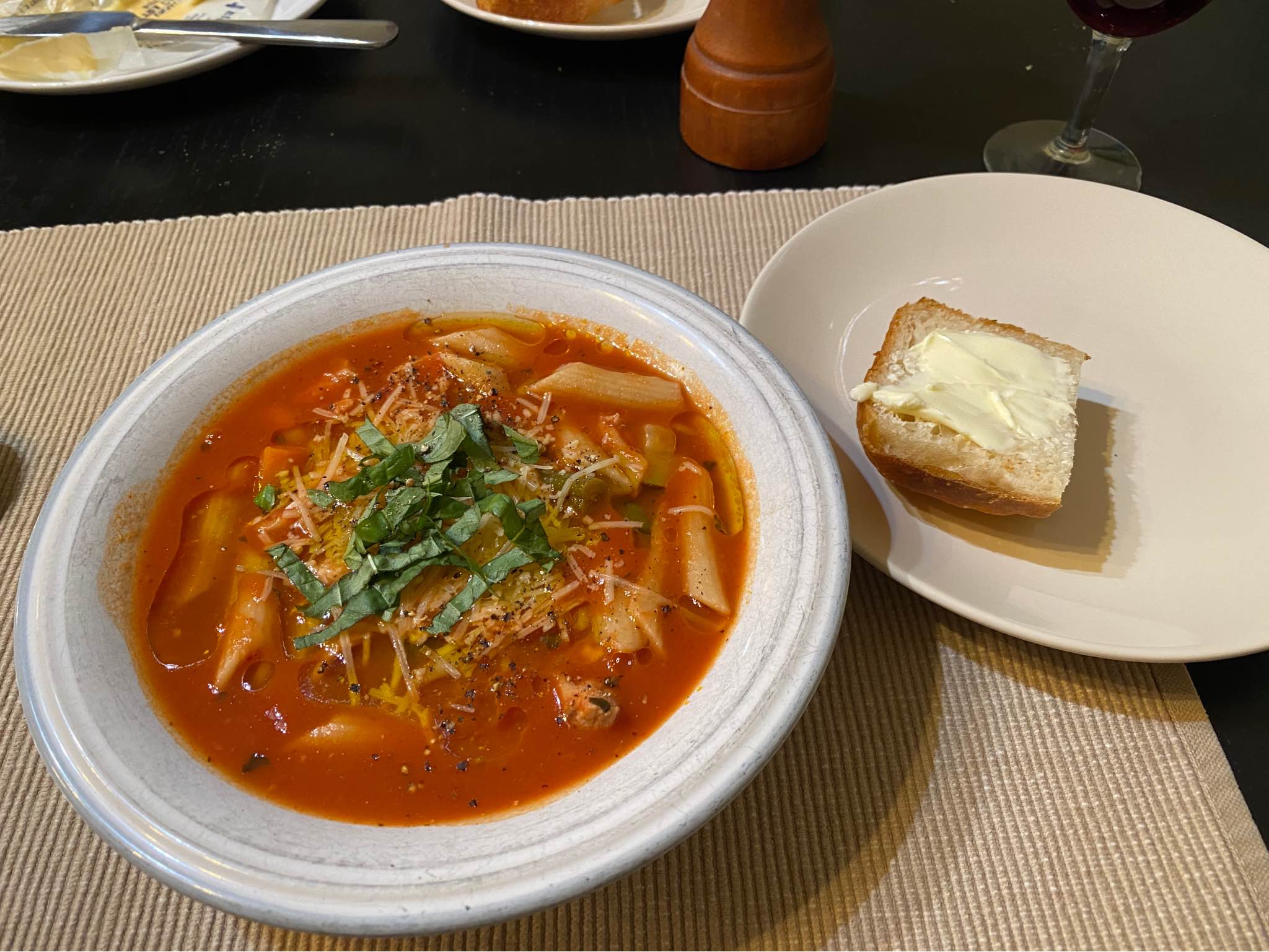 Homemade Minestrone with homemade bread.